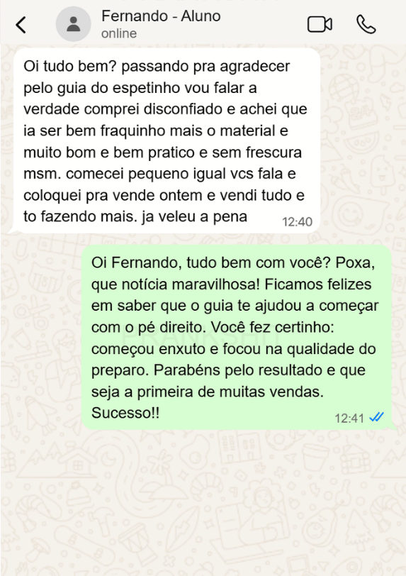 Depoimento de Fernando, aluno do Espetinho Vendedor