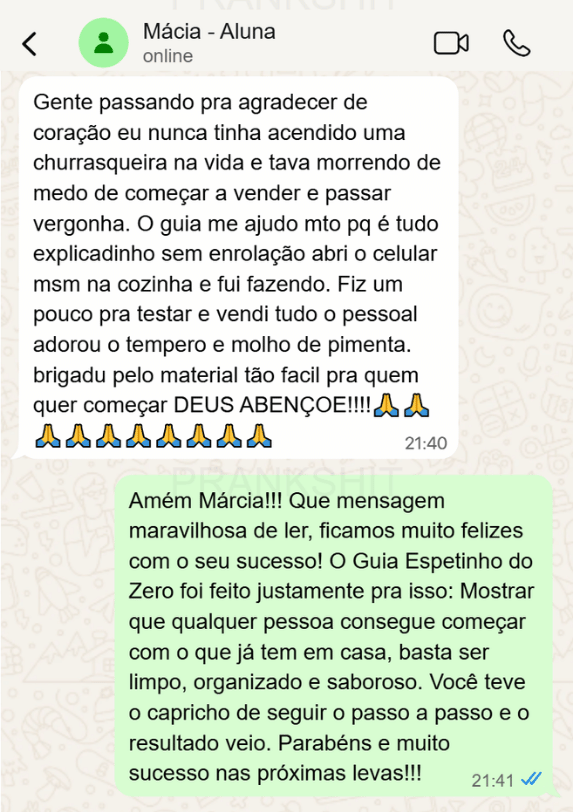 Depoimento de Márcia, aluno do Espetinho Vendedor