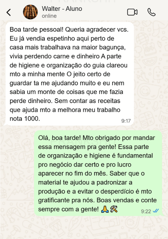 Depoimento de Walter, aluno do Espetinho Vendedor